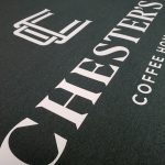 Chesters Coffee House - Green Canvas with White Heat Pressed Vinyl Logo