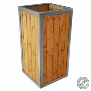 Metal and Wood Arturo Industrial Cafe Planter with Logo. Bespoke Cafe Planter, Wooden Cafe Planter, Custom-Made Cafe Planter, Handmade Cafe Planters, Commercial Planters, Commercial Cafe Planter