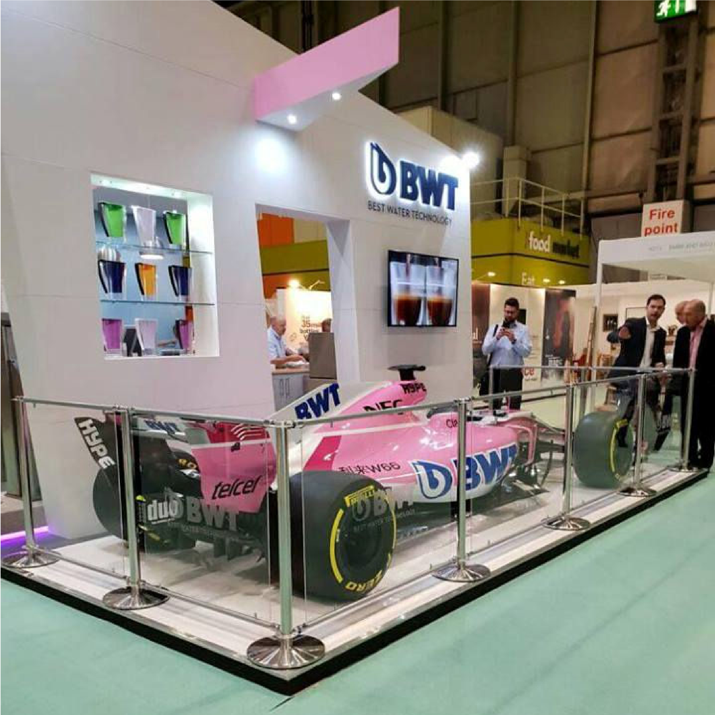BWT Exhibition Stand - Acrylic Cafe Panels Acrylic Café Screens and Advance Café Posts for Exhibition for BWT - F1 Car