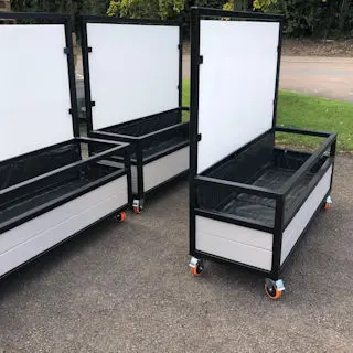 addison1a Bespoke Restaurant Planter with Screens. Maddix Industrial Cafe Planter can be a Bespoke Commercial Planter on Wheels