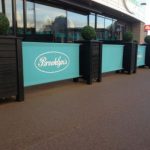 Wooden Valant Planters painted Black with Turquoise Canvas Banners for Brooklyn's