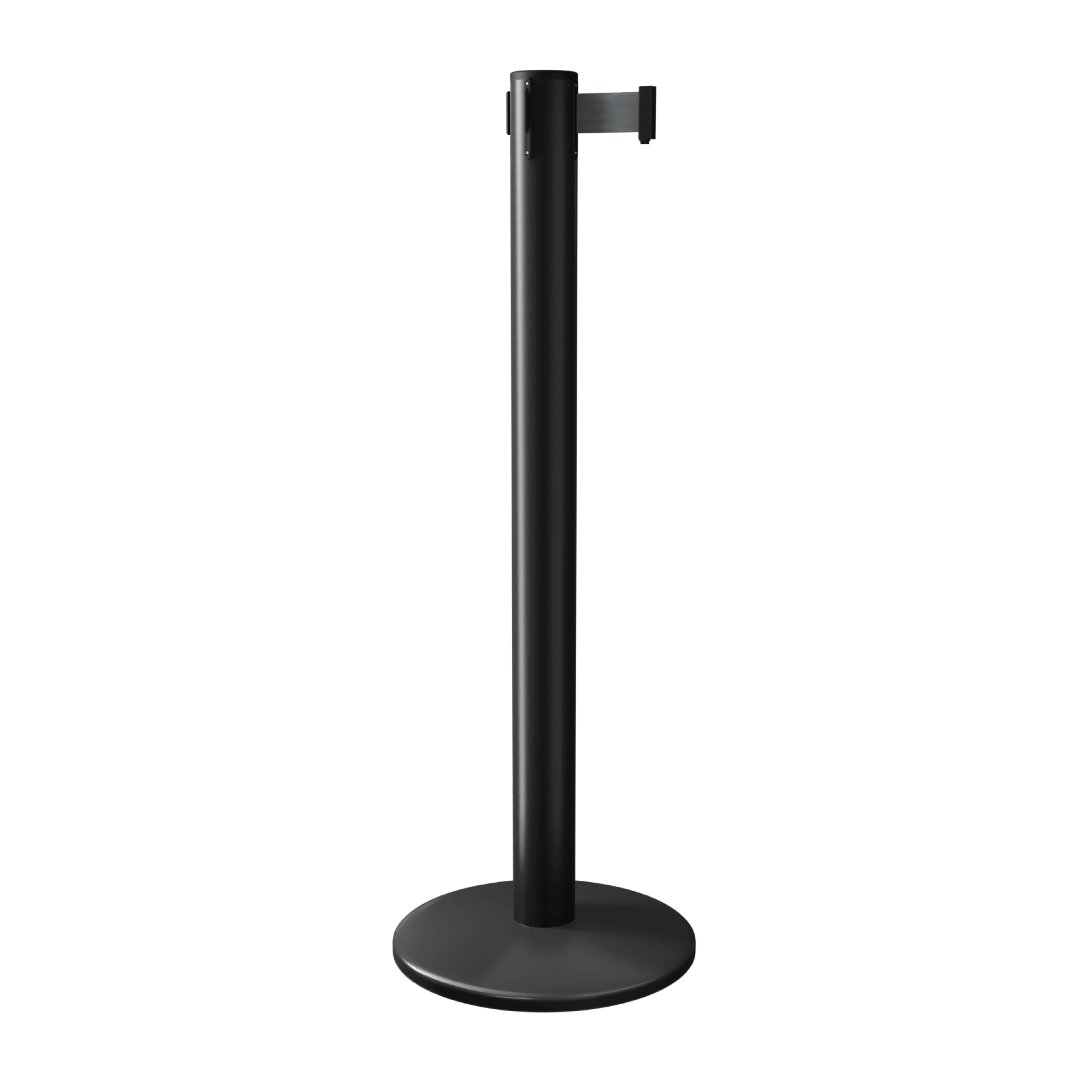 Black QueuePro 300 Retractable Barrier Post with Black Tape. Available in a Selection of Colours. Black QueuePro 300 Retractable Barrier Post with Black Tape. Available in a Selection of Colours, Retracting Barrier Post, Retractable Stanchion, Metal Retractable Barrier, Commercial Retractable