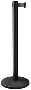 QueueMaster Retractable Barrier Post in Black with Black Tape