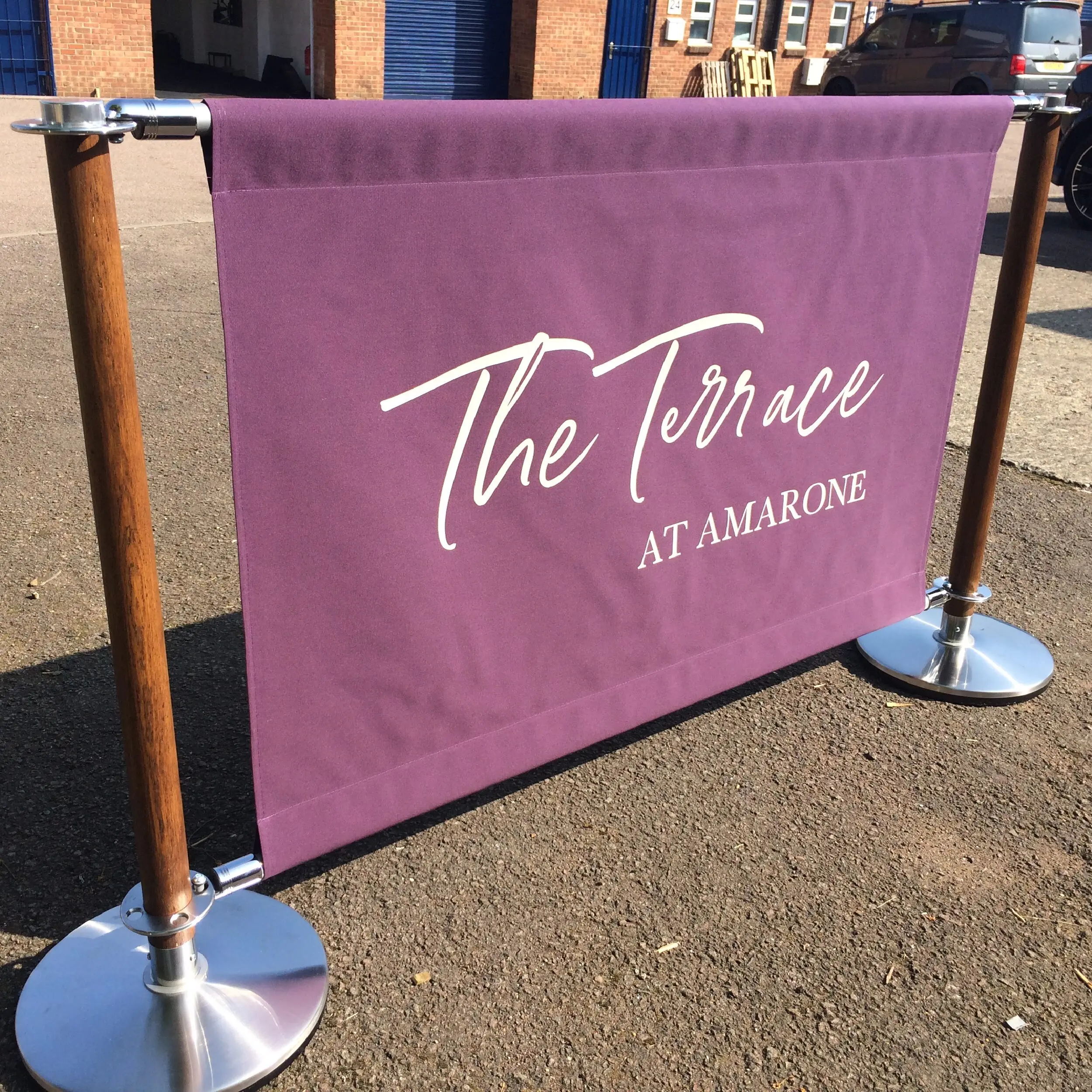 Natural Cafe Barrier Post & Canvas Cafe Banners - Amarone