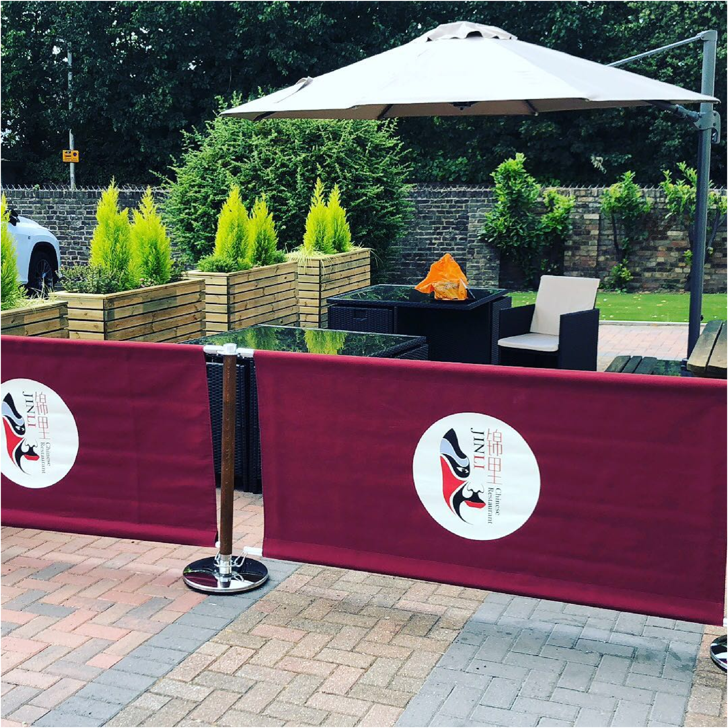 Natural Cafe Barrier Post & Canvas Cafe Banners - Jinlis Chinese