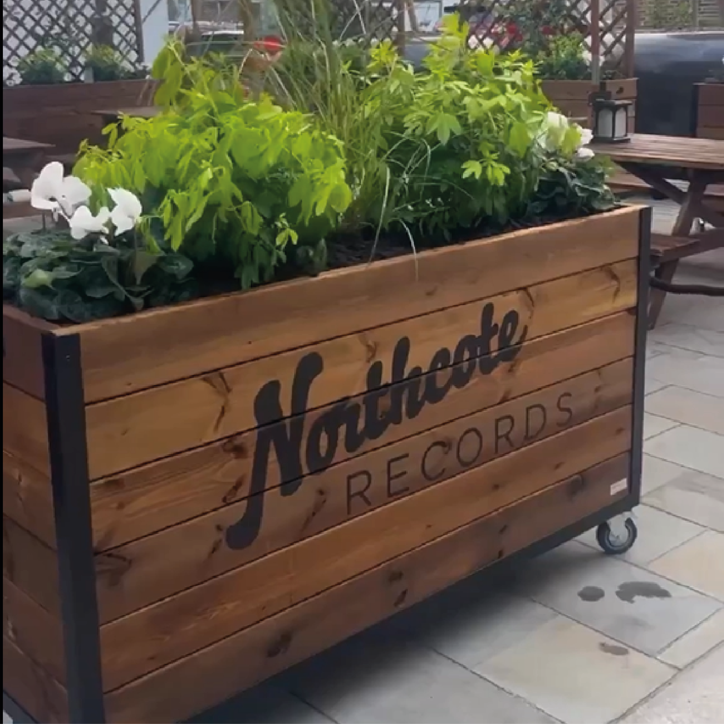 Northcote Records - Baylis Industrial Cafe Planter Northcote Baylis Industrial Cafe Planters, Wooden Planters, Commercial Planters, Bespoke Planters, Planter with Trellis, Outdoor Planters, Hospitality Planters, Custom-Made Planters, Cafe Planters, Planters on Wheels, Moveable Planters, Black Ropes