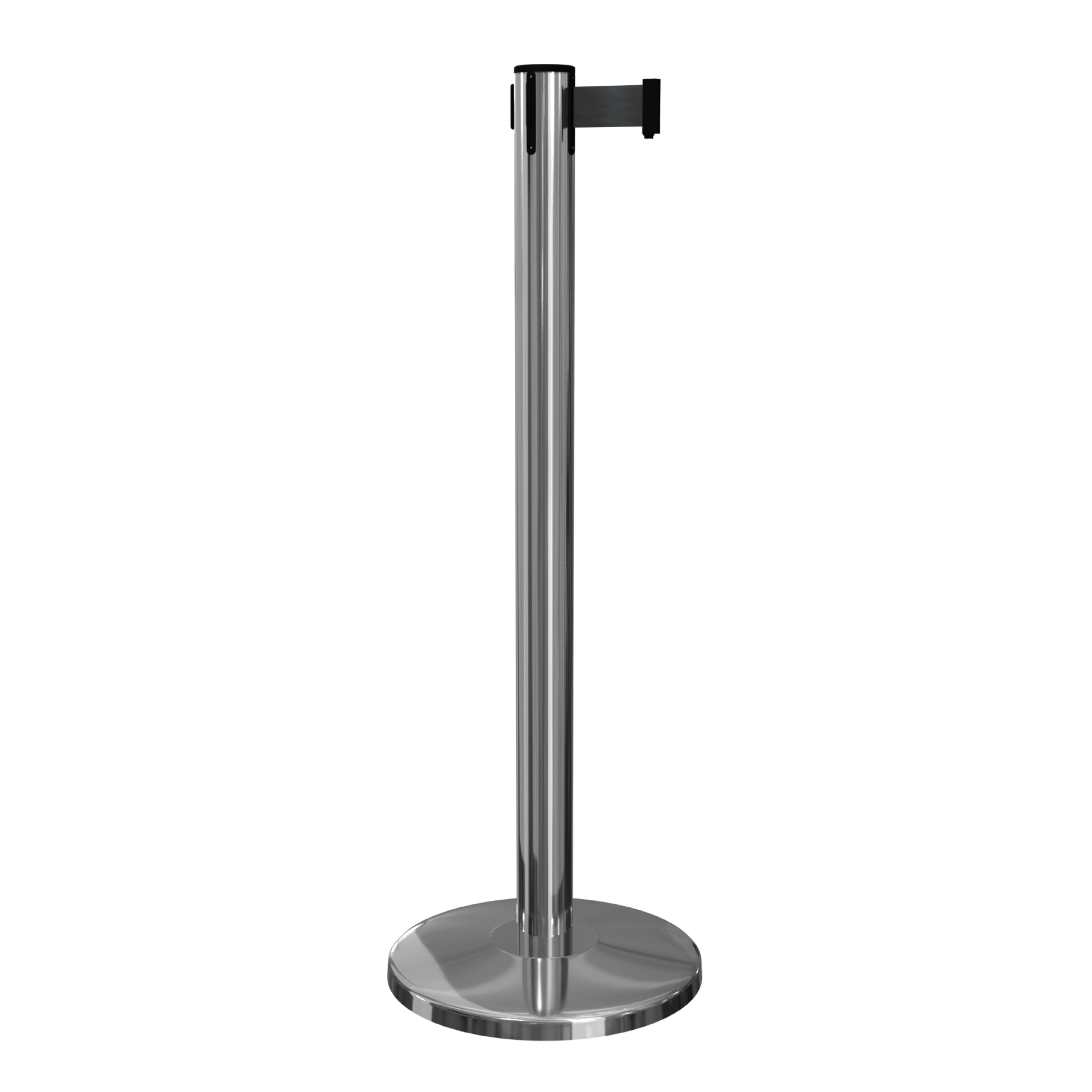 Polished Stainless Steel QueueMaster Retractable Barrier Post Polished Stainless Steel QueueMaster Retractable Barrier Post, Retracting Barrier Post, Retractable Stanchion, Metal Retractable Barrier, Commercial Retractable