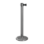 Polished Stainless Steel QueuePro 300 Retractable Barrier Post with Black Tape