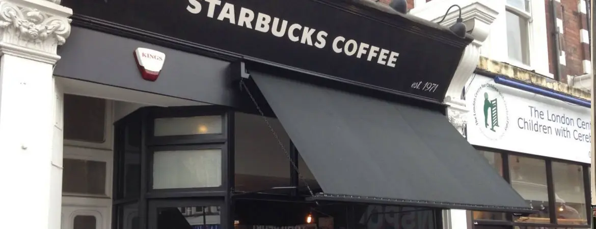 Starbucks Awning in Black with White Logo Starbucks Awning in Black with White Logo