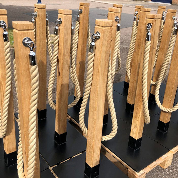Rustic Rope Barrier with Stainless Steel Wall Plates and Polyhemp Rope Handmade Rustic Wooden Traditional Rope Barrier Post with Stainless Steel Wall Plates & Polyhemp Custom Length Braided Rope.
