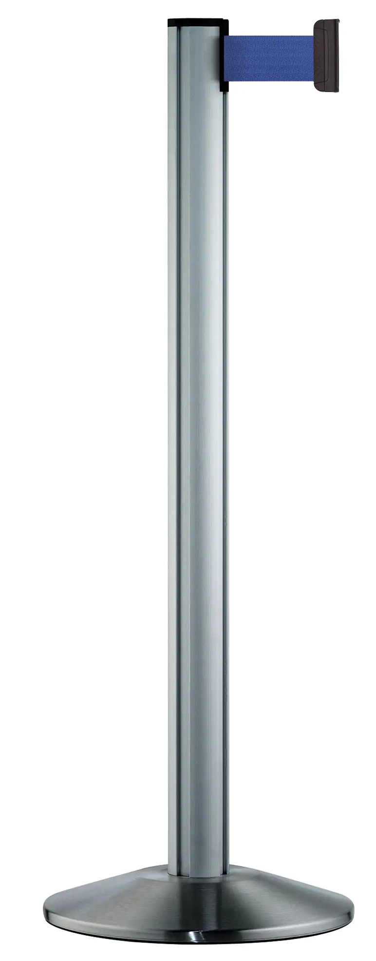 Classic Retractable Barrier in Satin Stainless with Blue Tape Classic Retractable Barrier in Satin Stainless with Blue Tape