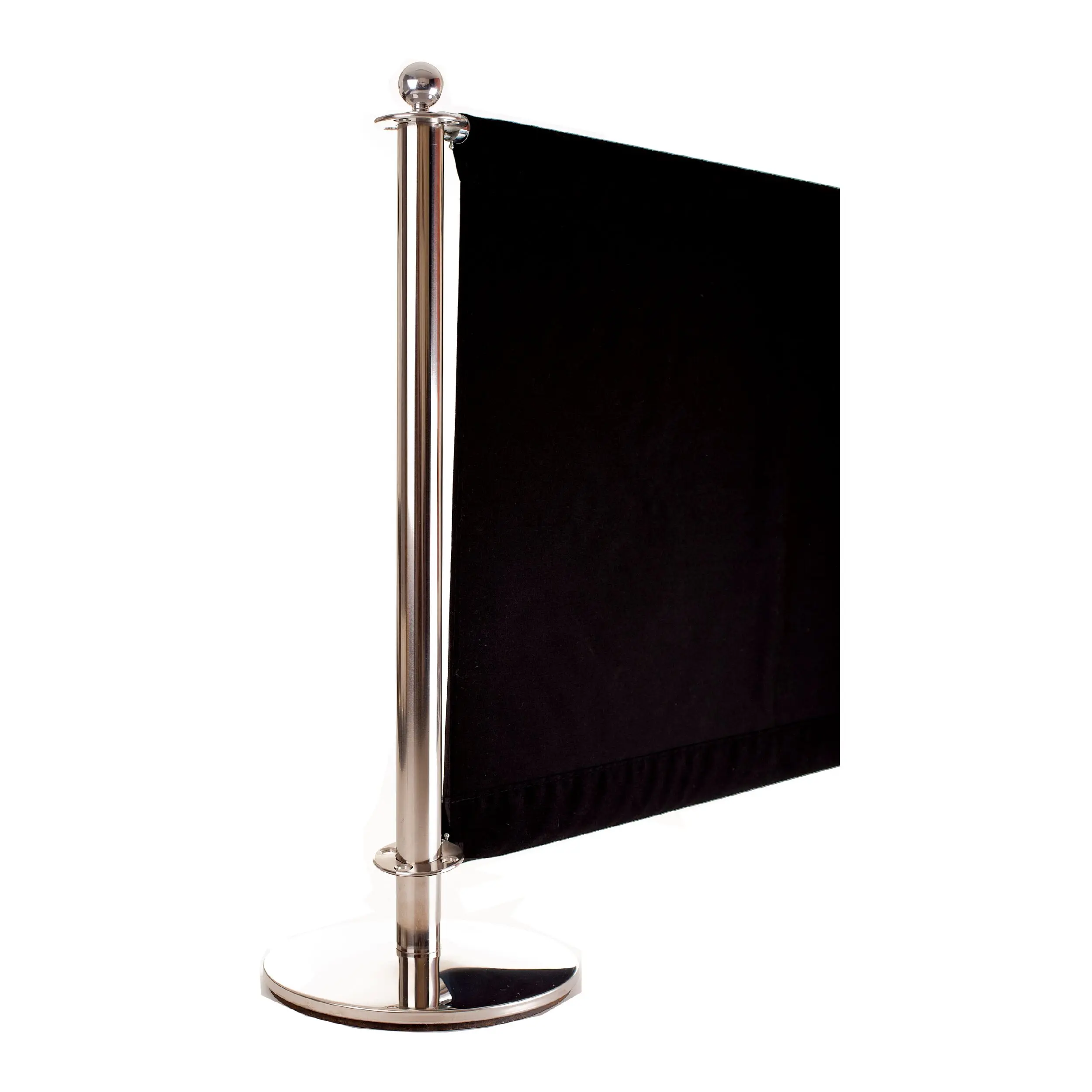 Classico Cafe Barrier Post with Black Canvas Cafe Banner Classico Cafe Barrier Post with Black Canvas Cafe Banner attached using our heavy duty cafe cross beams, Cafe Barriers, Bespoke Barriers, Custom Made Cafe Barriers, Stainless Steel Barriers