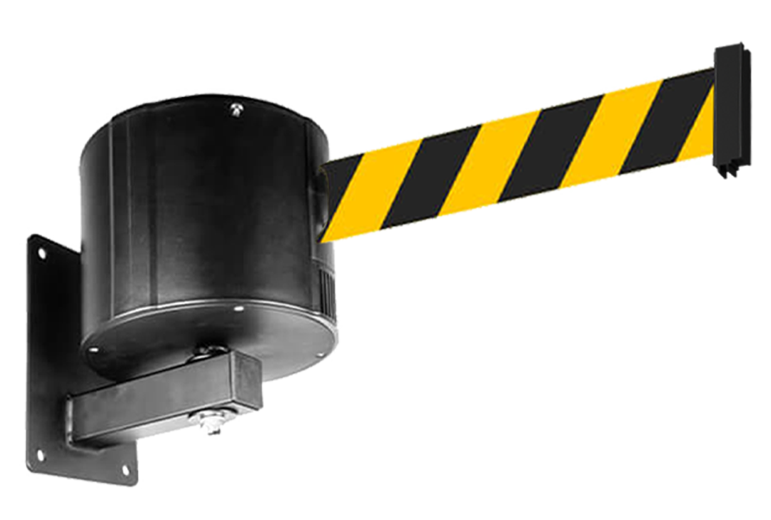 Maxi Retractable Wall Mount in Black with Black & Yellow Tape Maxi Retractable Wall Mount in Black with Black & Yellow Tape