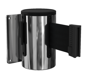 Standard Retractable Wall Mount in Polished Stainless with Black Tape