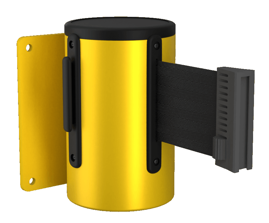 Standard Retractable Wall Mount in Yellow with Black Tape Standard Retractable Wall Mount in Yellow with Black Tape
