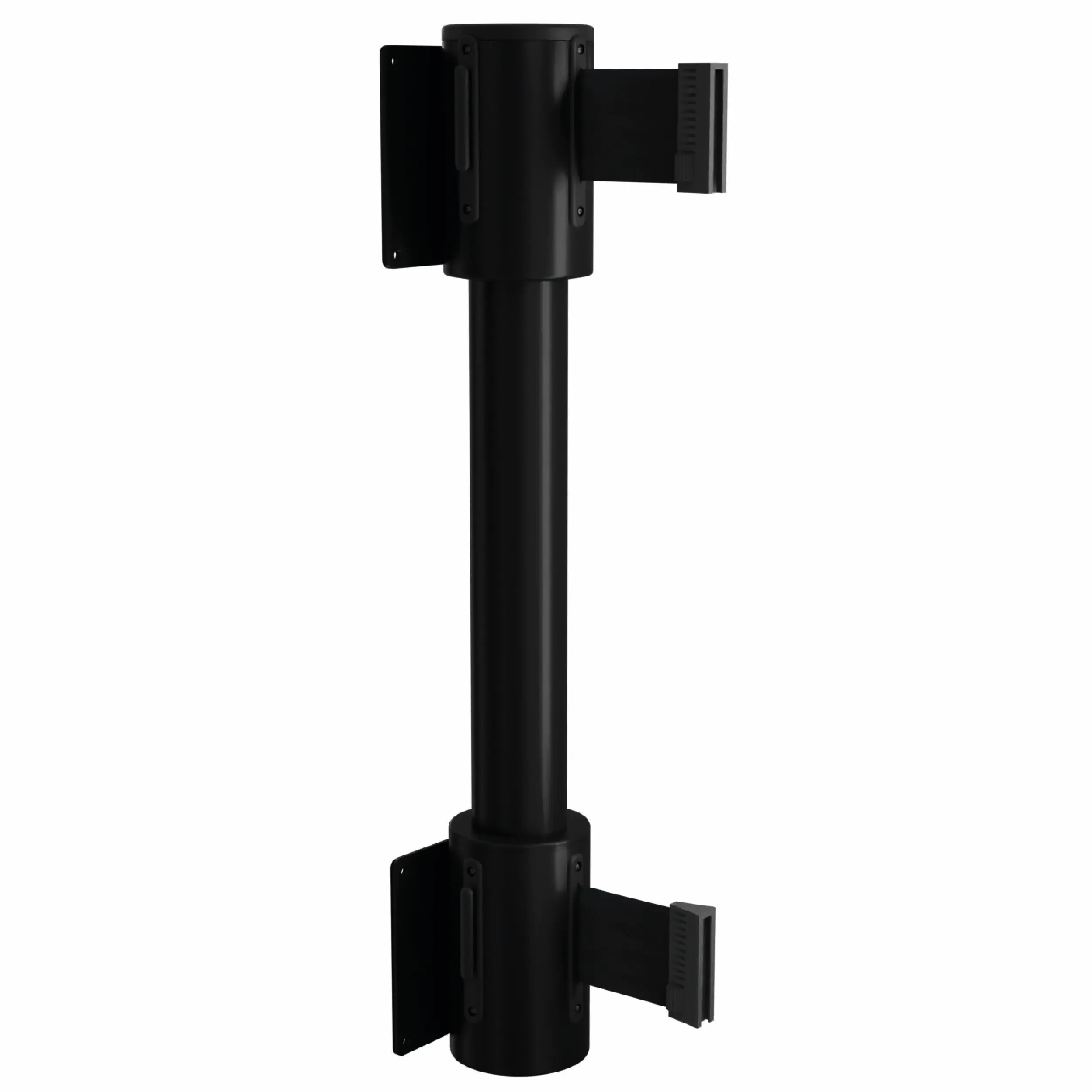 Twin Wall Mounted Retractable Barrier in Black Twin Wall Mounted Retractable Barrier, Belt Barrier, Retractable Belt Barriers, Double Belt Barriers, Wall Mounted Belt Barrier, Warehouse Barriers
