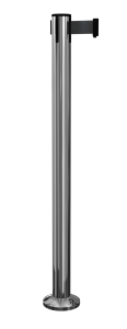 QueuePro Retractable Barrier Surface Post in Polished Stainless with Black Tape