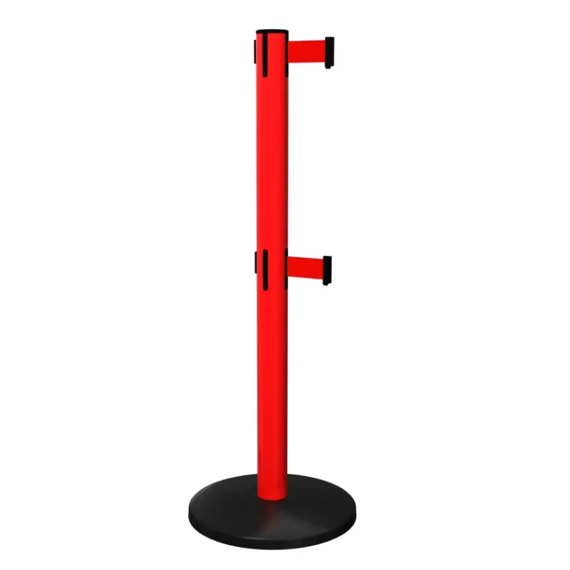 SafetyMaster Twin Retractable Barrier Post in Red with Red Tape SafetyMaster Twin Retractable Barrier Post in Red with Red Tape, Retracting Barrier Post, Retractable Stanchion, Metal Retractable Barrier, Commercial Retractable