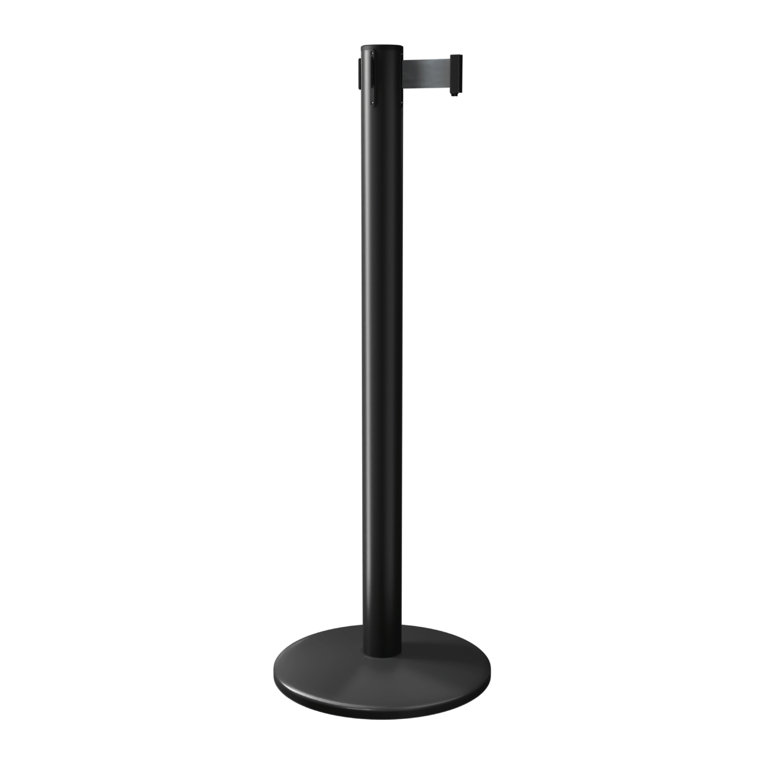Black QueuePro 251 Retractable Post with Black Tape Black QueuePro 251 Retractable Post with Black Tape, Retracting Barrier Post, Retractable Stanchion, Metal Retractable Barrier, Commercial Retractable