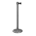 Polished Stainless Steel QueuePro 251 Retractable Barrier Post with Black Tape