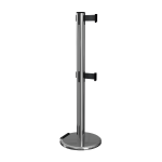 Polished Stainless Steel RollerPro 251 Twin Retractable Barrier Post with Black Tape