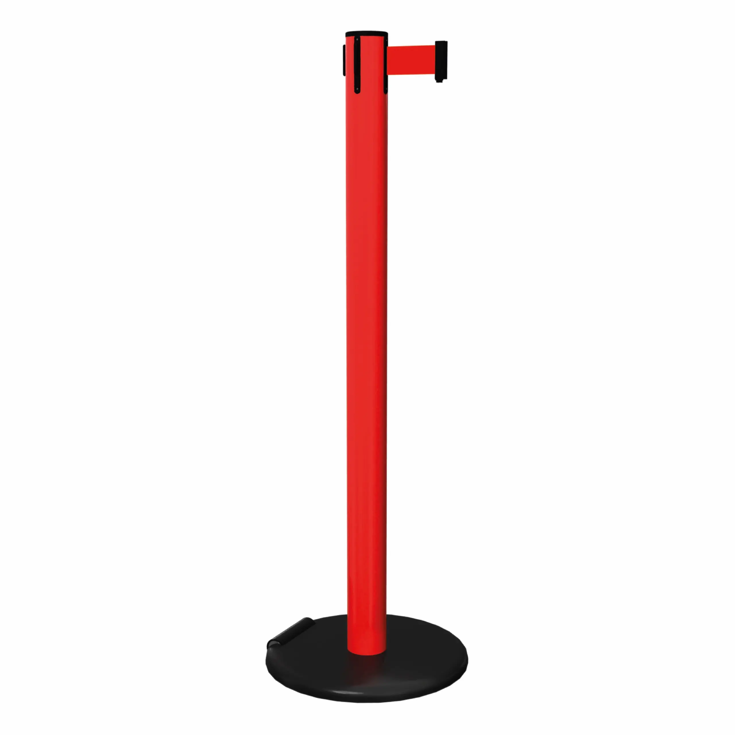 RollerSafety 251 in Red Free Standing Red RollerSafety 251 Retractable Barrier Post with Red Tape, Retracting Barrier Post, Retractable Stanchion, Metal Retractable Barrier, Commercial Retractable, Safety Belt Barriers, Belted Barrier Post