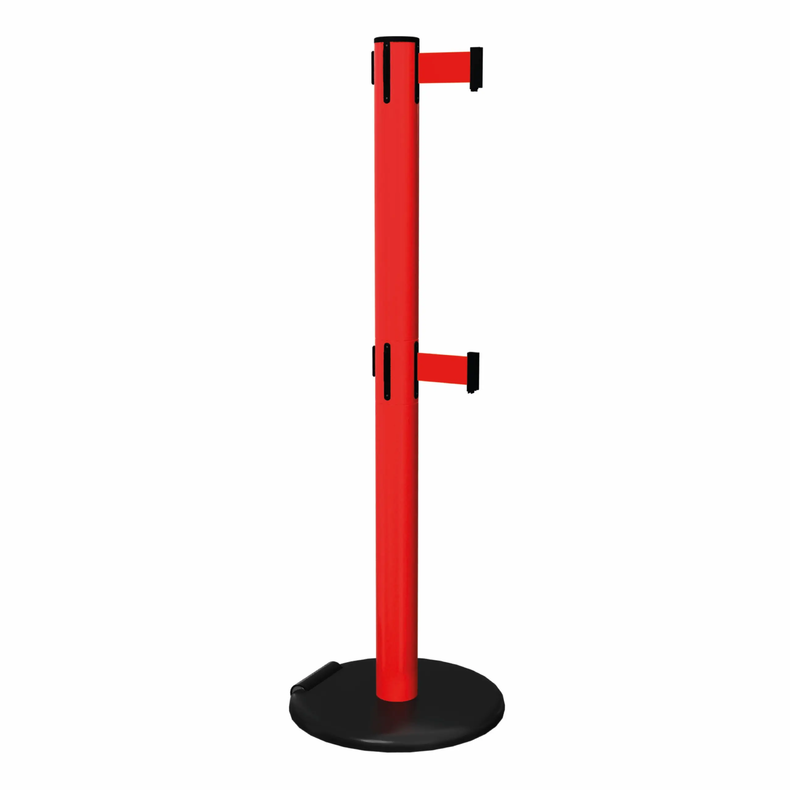 RollerSafety 251 Twin in Red Free Standing Twin Red RollerSafety 251 Retractable Barrier Post with Red Tape, Retracting Barrier Post, Retractable Stanchion, Metal Retractable Barrier, Commercial Retractable, Safety Belt Barriers, Double Belted Barrier Post
