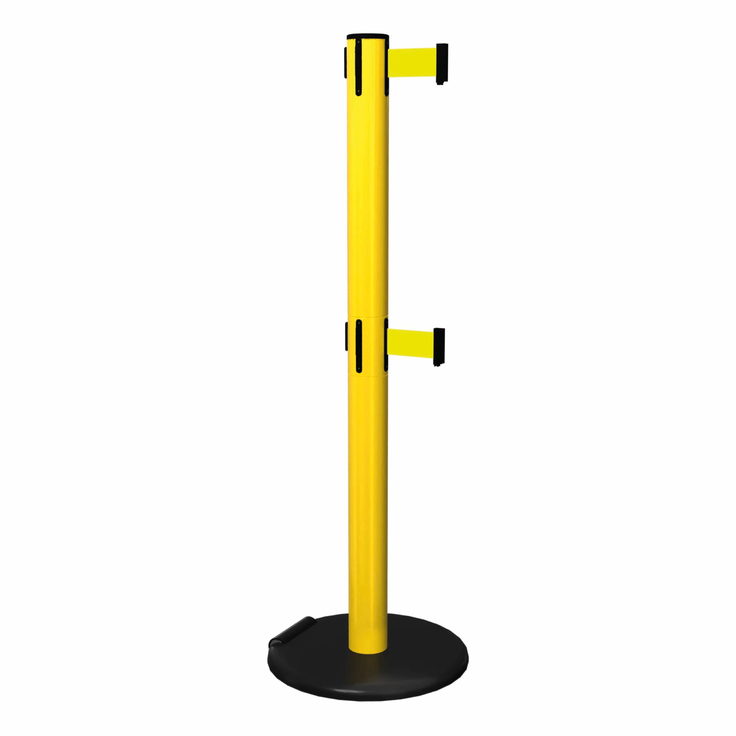 RollerSafety 251 Twin in Yellow Free Standing Twin Yellow RollerSafety 251 Retractable Barrier Post with Yellow Tape, Retracting Barrier Post, Retractable Stanchion, Metal Retractable Barrier, Commercial Retractable, Safety Belt Barriers, Double Belted Barrier Post