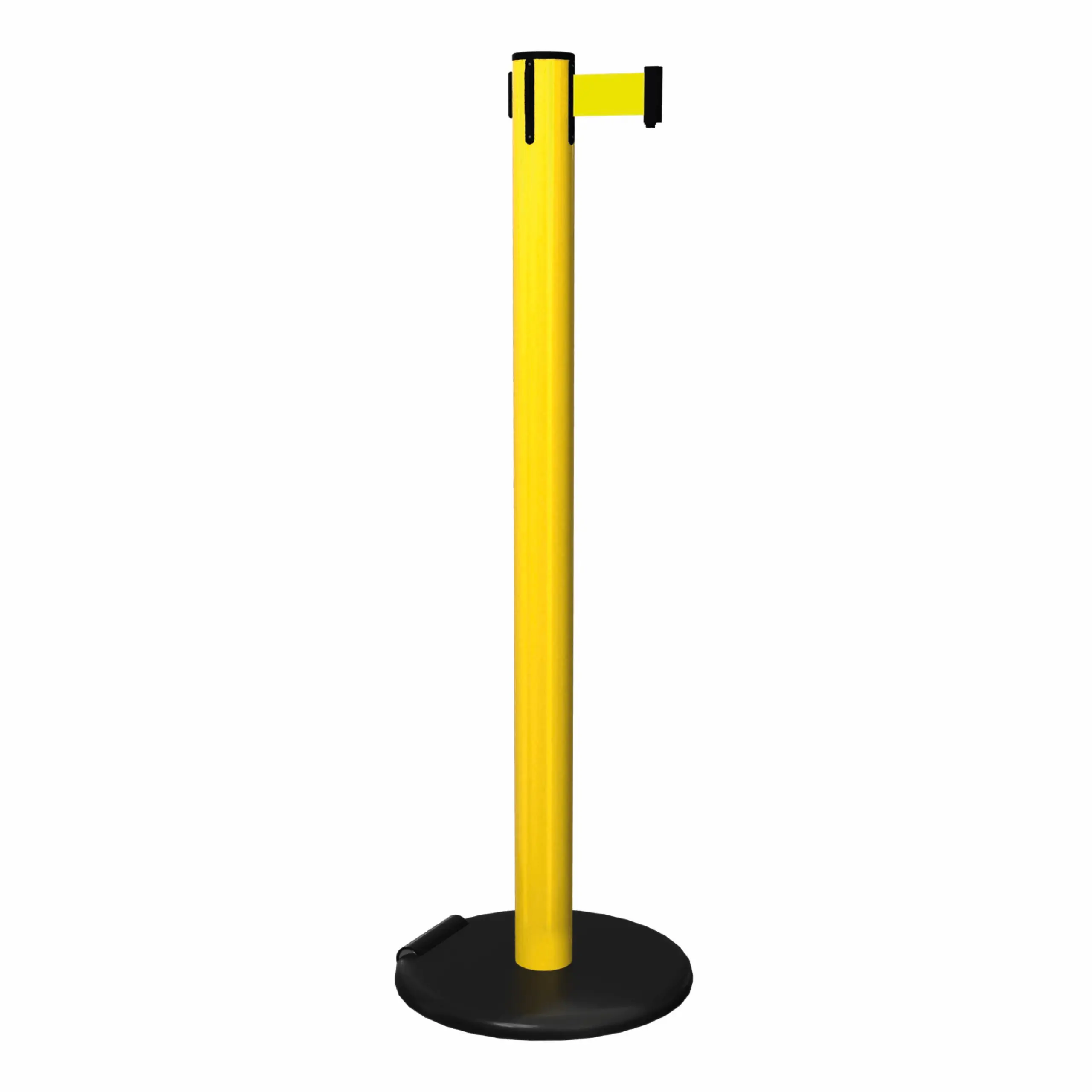 RollerSafety 251 in Yellow Free Standing Yellow RollerSafety 251 Retractable Barrier Post with Yellow Tape, Retracting Barrier Post, Retractable Stanchion, Metal Retractable Barrier, Commercial Retractable, Safety Belt Barriers, Belted Barrier Post