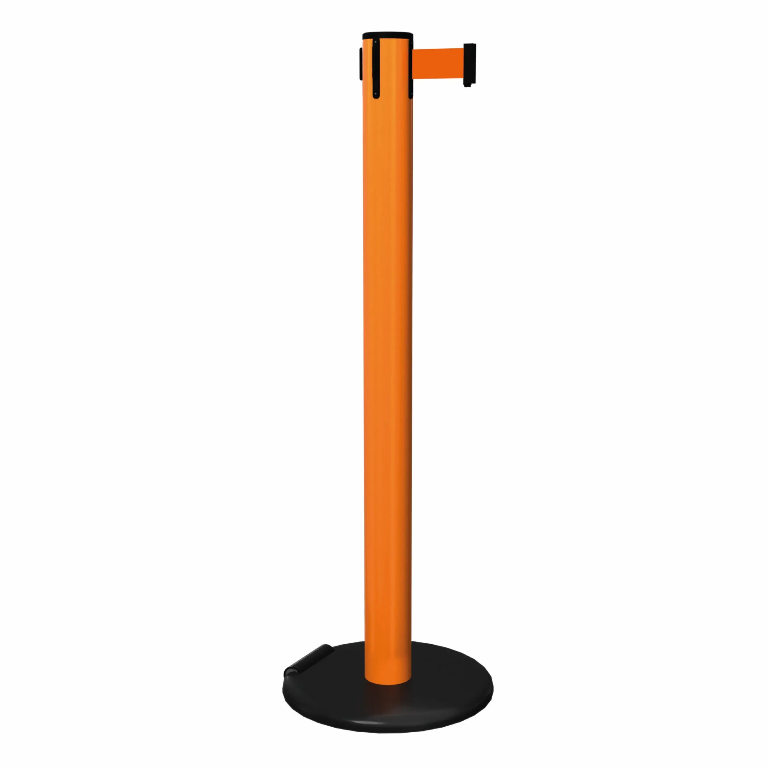 RollerSafety 300 in Orange Free Standing Orange RollerSafety 300 Retractable Barrier Post with Orange Tape, Retracting Barrier Post, Retractable Stanchion, Metal Retractable Barrier, Commercial Retractable, Safety Belt Barriers, Belted Barrier Post