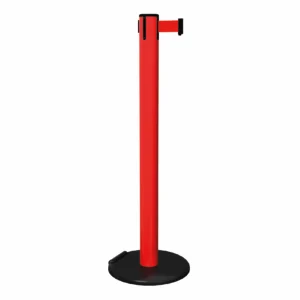 Free Standing Red RollerSafety 300 Retractable Barrier Post with Red Tape, Retracting Barrier Post, Retractable Stanchion, Metal Retractable Barrier, Commercial Retractable, Safety Belt Barriers, Belted Barrier Post