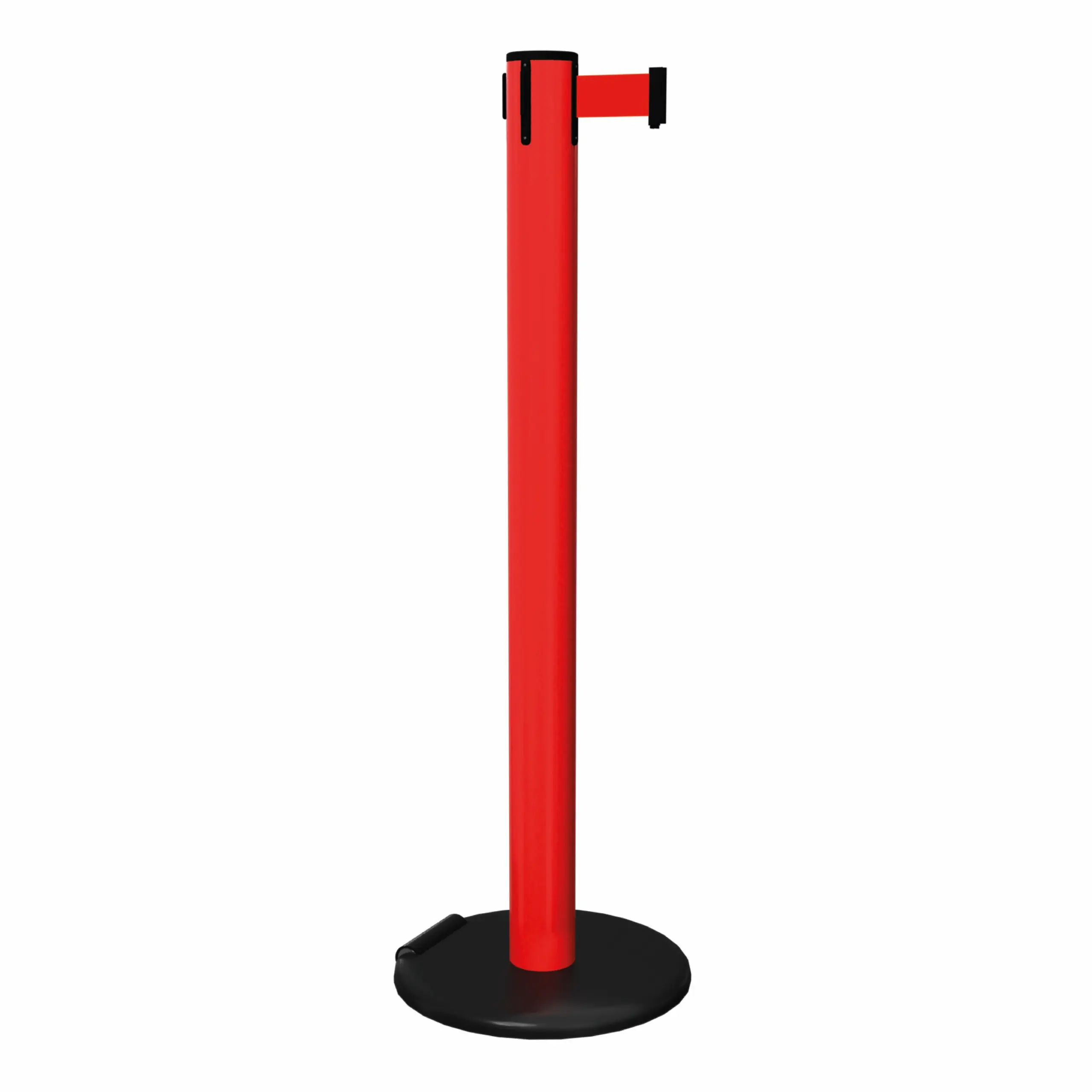 RollerSafety 300 in Red Free Standing Red RollerSafety 300 Retractable Barrier Post with Red Tape, Retracting Barrier Post, Retractable Stanchion, Metal Retractable Barrier, Commercial Retractable, Safety Belt Barriers, Belted Barrier Post