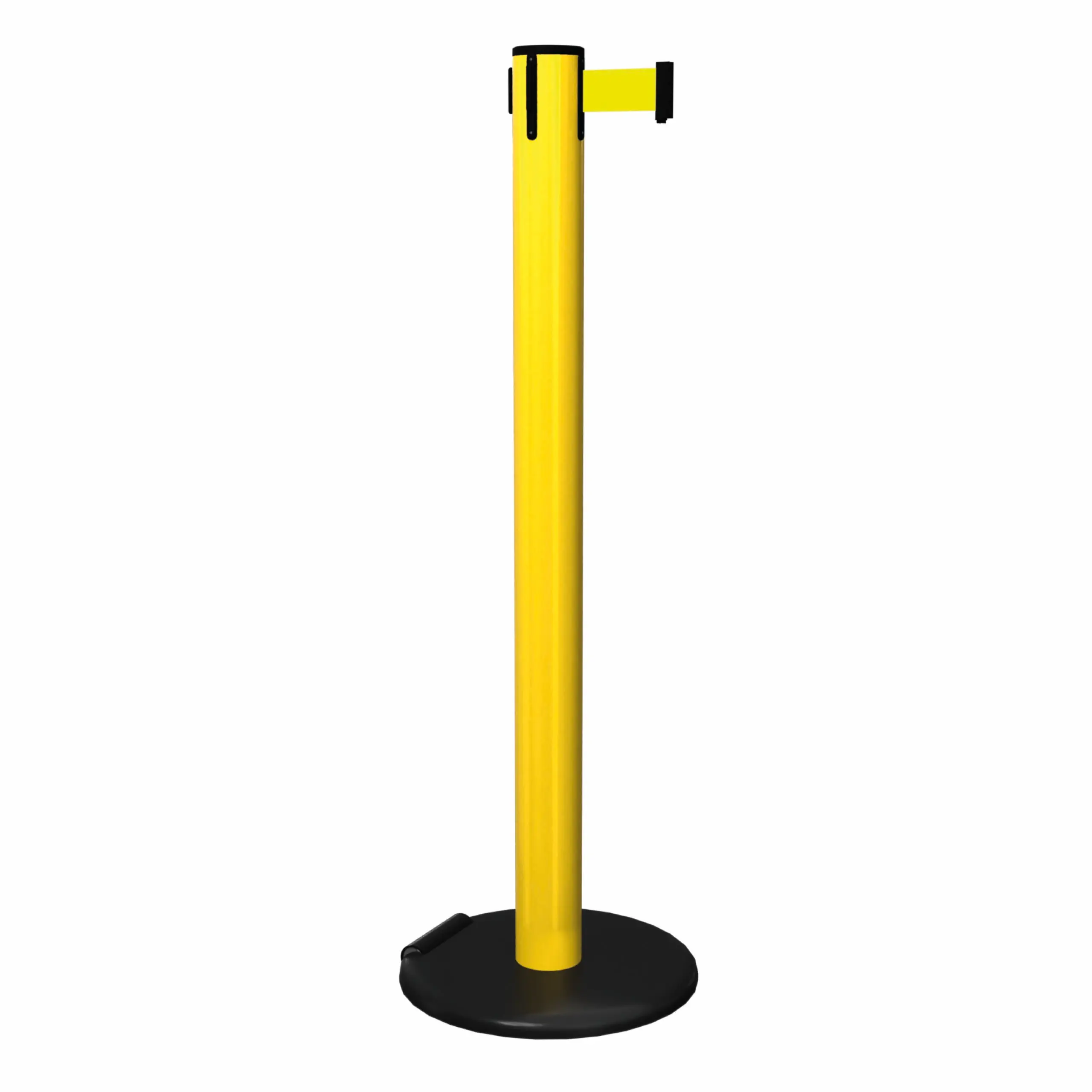 RollerSafety 300 in Yellow Free Standing Yellow RollerSafety 300 Retractable Barrier Post with Yellow Tape, Retracting Barrier Post, Retractable Stanchion, Metal Retractable Barrier, Commercial Retractable, Safety Belt Barriers, Belted Barrier Post