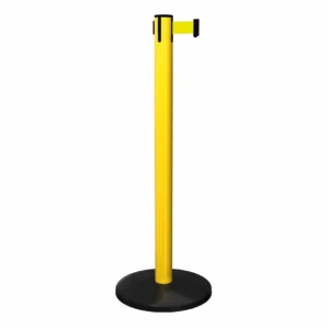 Free Standing Yellow SafetyMaster 450 Retractable Barrier Post with Yellow Tape, Retracting Barrier Post, Retractable Stanchion, Metal Retractable Barrier, Commercial Retractable, Safety Belt Barriers