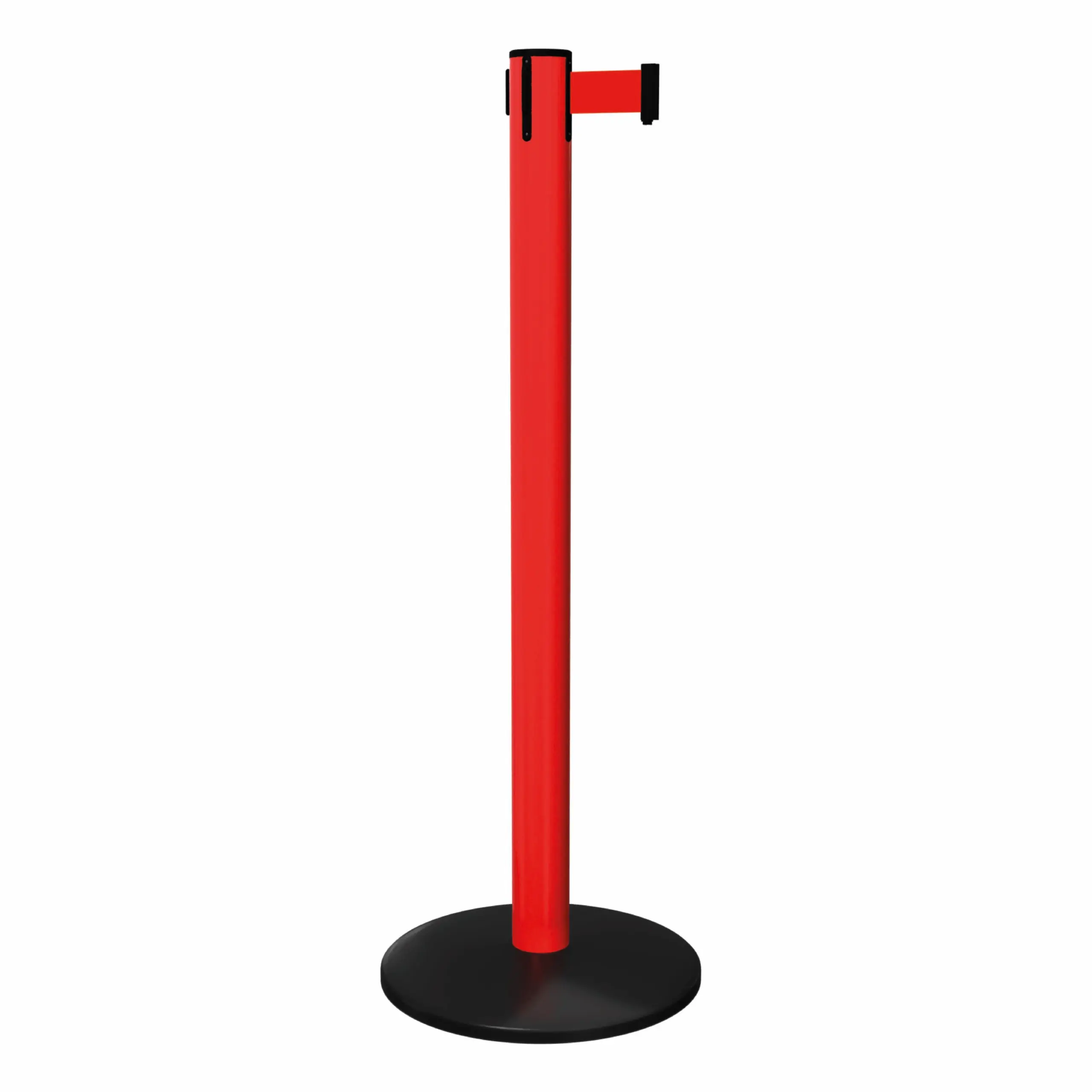 SafetyPro 251 in Red Free Standing Red SafetyPro 251 Retractable Barrier Post with Red Tape, Retracting Barrier Post, Retractable Stanchion, Metal Retractable Barrier, Commercial Retractable, Safety Belt Barriers, Belted Barrier Post