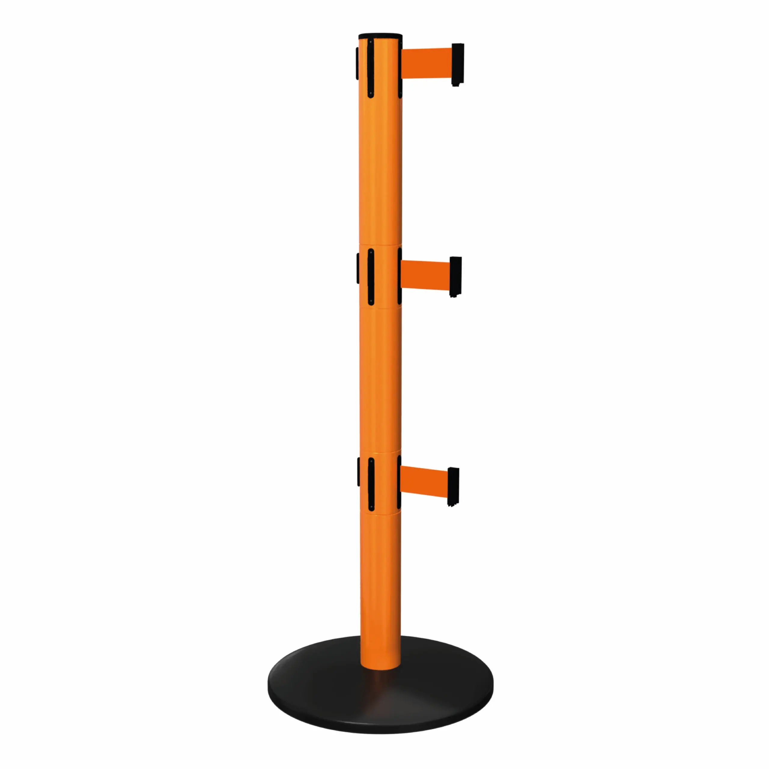 SafetyPro 251 Triple in Orange Free Standing Orange SafetyPro 251 Triple Retractable Barrier Post with Orange Tape, Retracting Barrier Post, Retractable Stanchion, Metal Retractable Barrier, Commercial Retractable, Safety Belt Barriers, Triple Belted Barrier Post