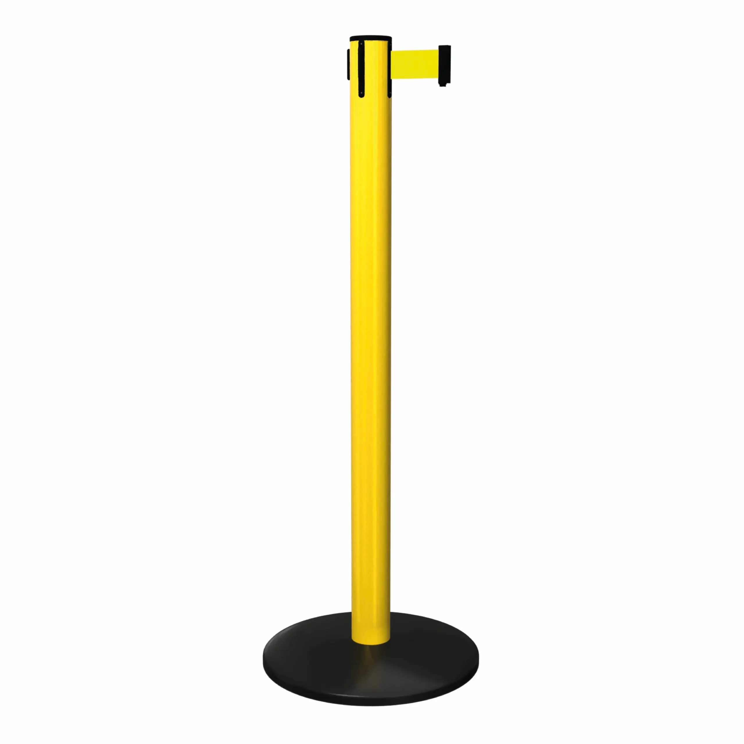 SafetyPro 251 in Yellow Free Standing Yellow SafetyPro 251 Retractable Barrier Post with Yellow Tape, Retracting Barrier Post, Retractable Stanchion, Metal Retractable Barrier, Commercial Retractable, Safety Belt Barriers, Belted Barrier Post