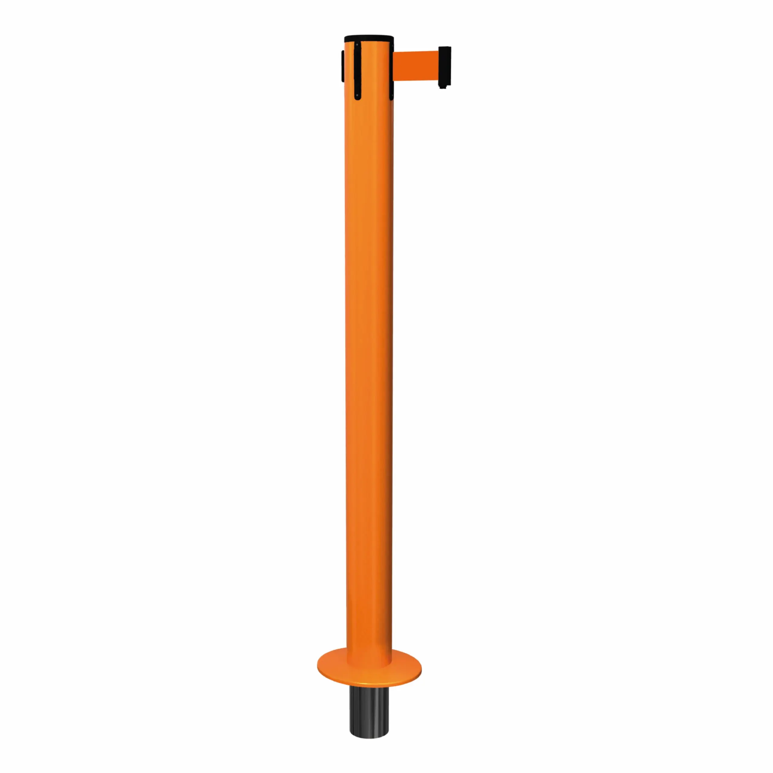 SafetyPro 300 Socket Mount in Orange Socket Mount Orange SafetyPro 300 Retractable Barrier Post with Orange Tape, Retracting Barrier Post, Retractable Stanchion, Metal Retractable Barrier, Commercial Retractable, Safety Belt Barriers