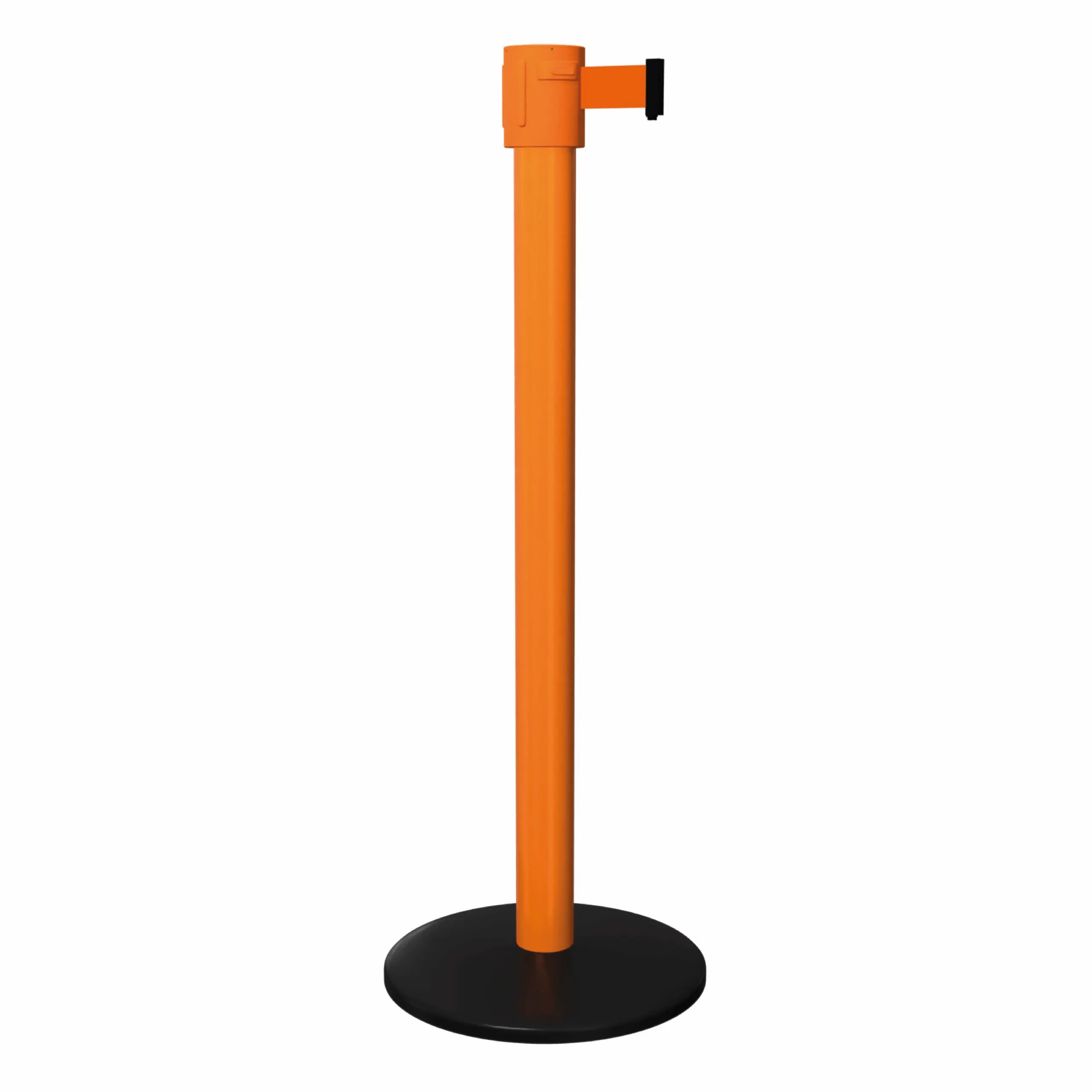 SafetyPro 335 in Orange Free Standing Orange SafetyPro 335 Retractable Barrier Post with Orange Tape, Retracting Barrier Post, Retractable Stanchion, Metal Retractable Barrier, Commercial Retractable, Safety Belt Barriers