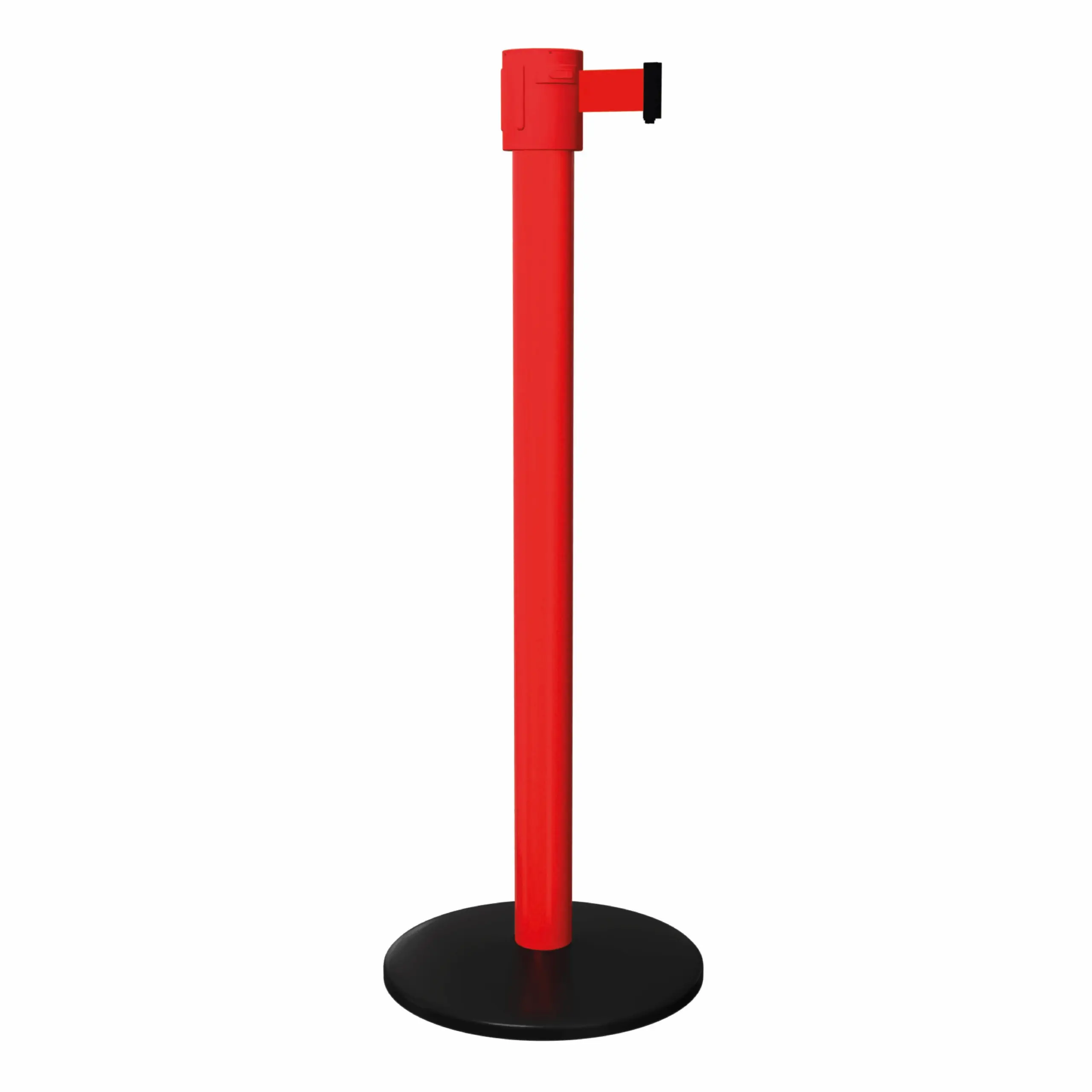SafetyPro 335 in Red Free Standing Red SafetyPro 335 Retractable Barrier Post with Red Tape, Retracting Barrier Post, Retractable Stanchion, Metal Retractable Barrier, Commercial Retractable, Safety Belt Barriers