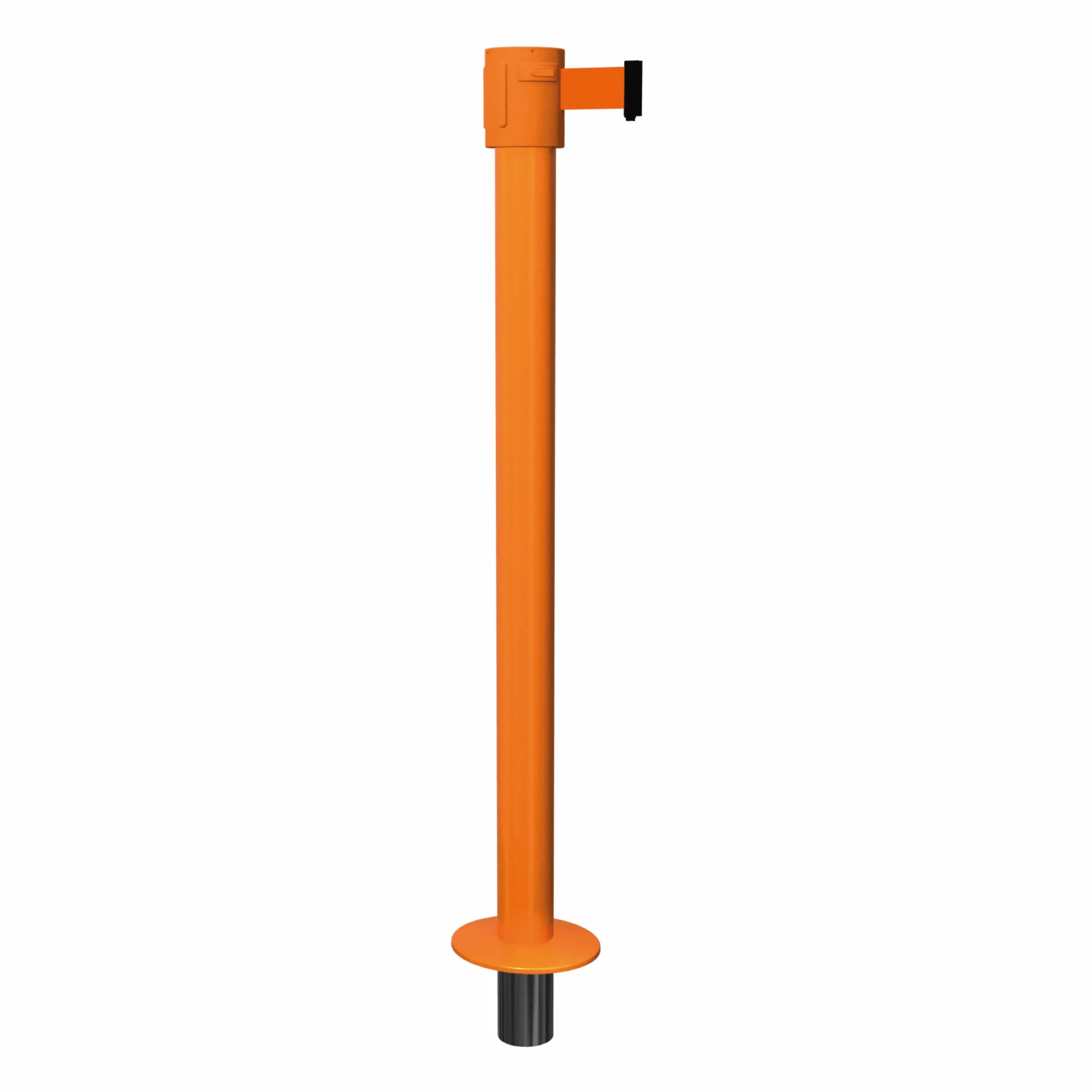 SafetyPro 335 Socket Mount in Orange Orange SafetyPro 335 Socket Mount Retractable Barrier Post with Orange Tape, Retracting Barrier Post, Retractable Stanchion, Metal Retractable Barrier, Commercial Retractable, Safety Belt Barriers