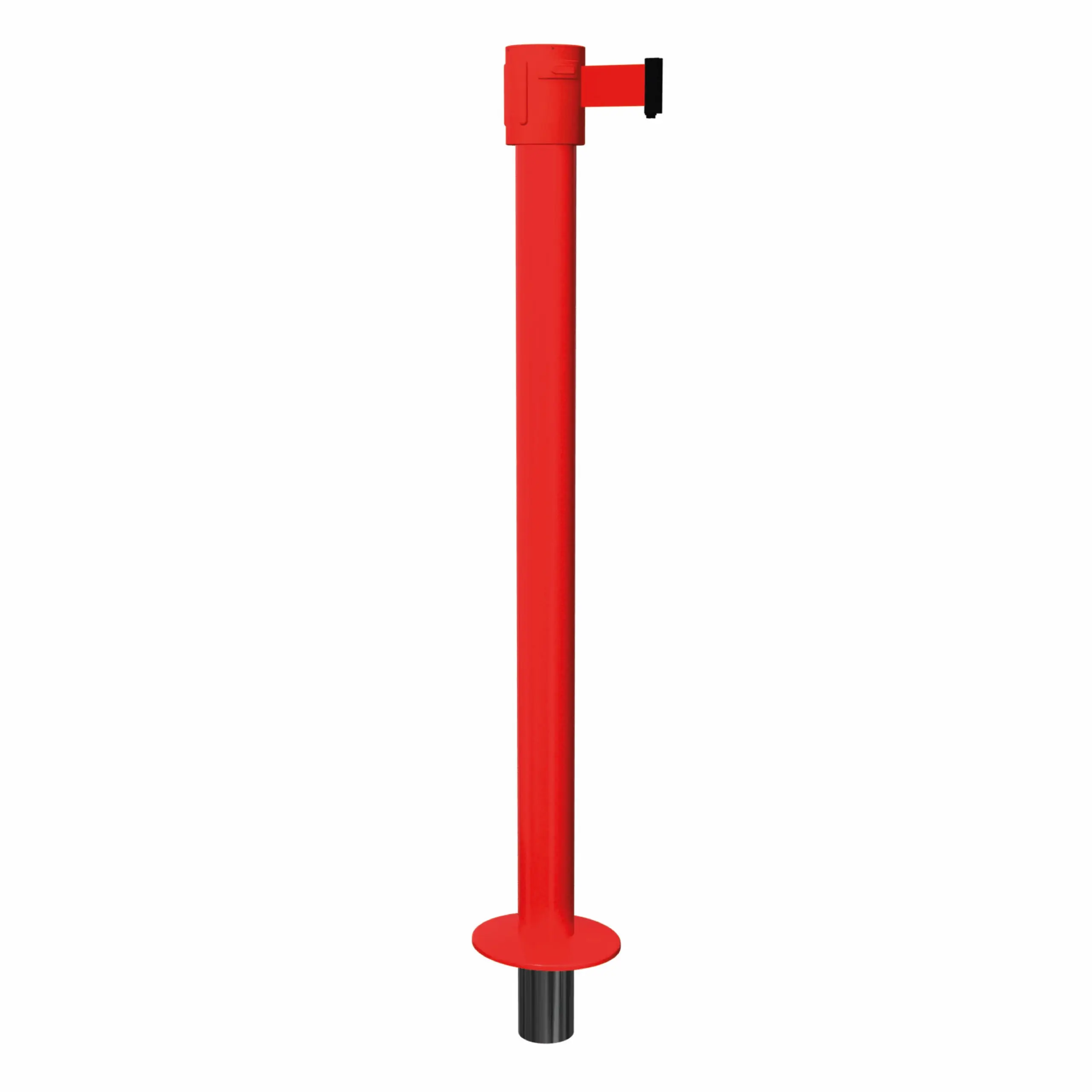 SafetyPro 335 Socket Mount in Red Red SafetyPro 335 Socket Mount Retractable Barrier Post with Red Tape, Retracting Barrier Post, Retractable Stanchion, Metal Retractable Barrier, Commercial Retractable, Safety Belt Barriers