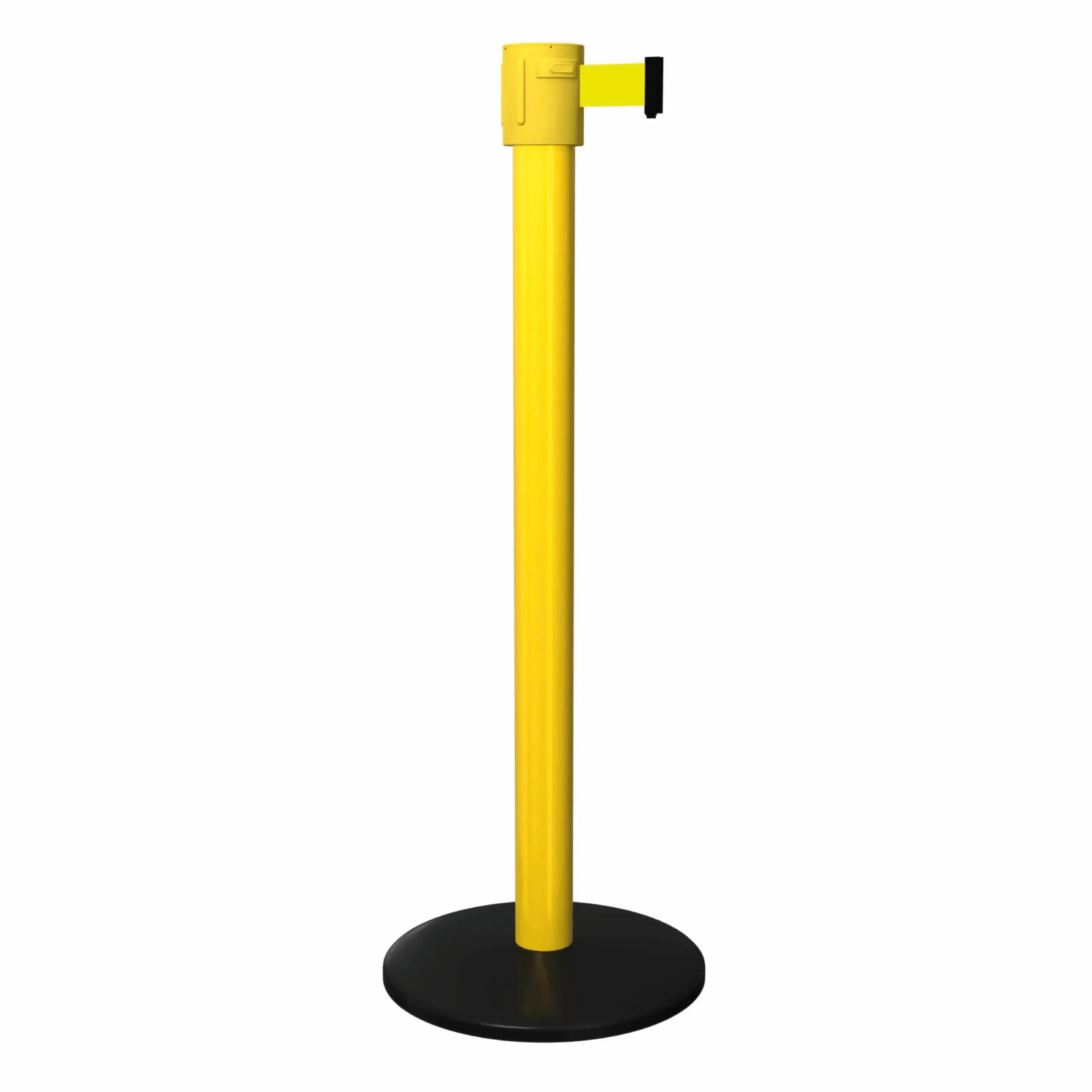 SafetyPro 335 in Yellow Free Standing Yellow SafetyPro 335 Retractable Barrier Post with Yellow Tape, Retracting Barrier Post, Retractable Stanchion, Metal Retractable Barrier, Commercial Retractable, Safety Belt Barriers