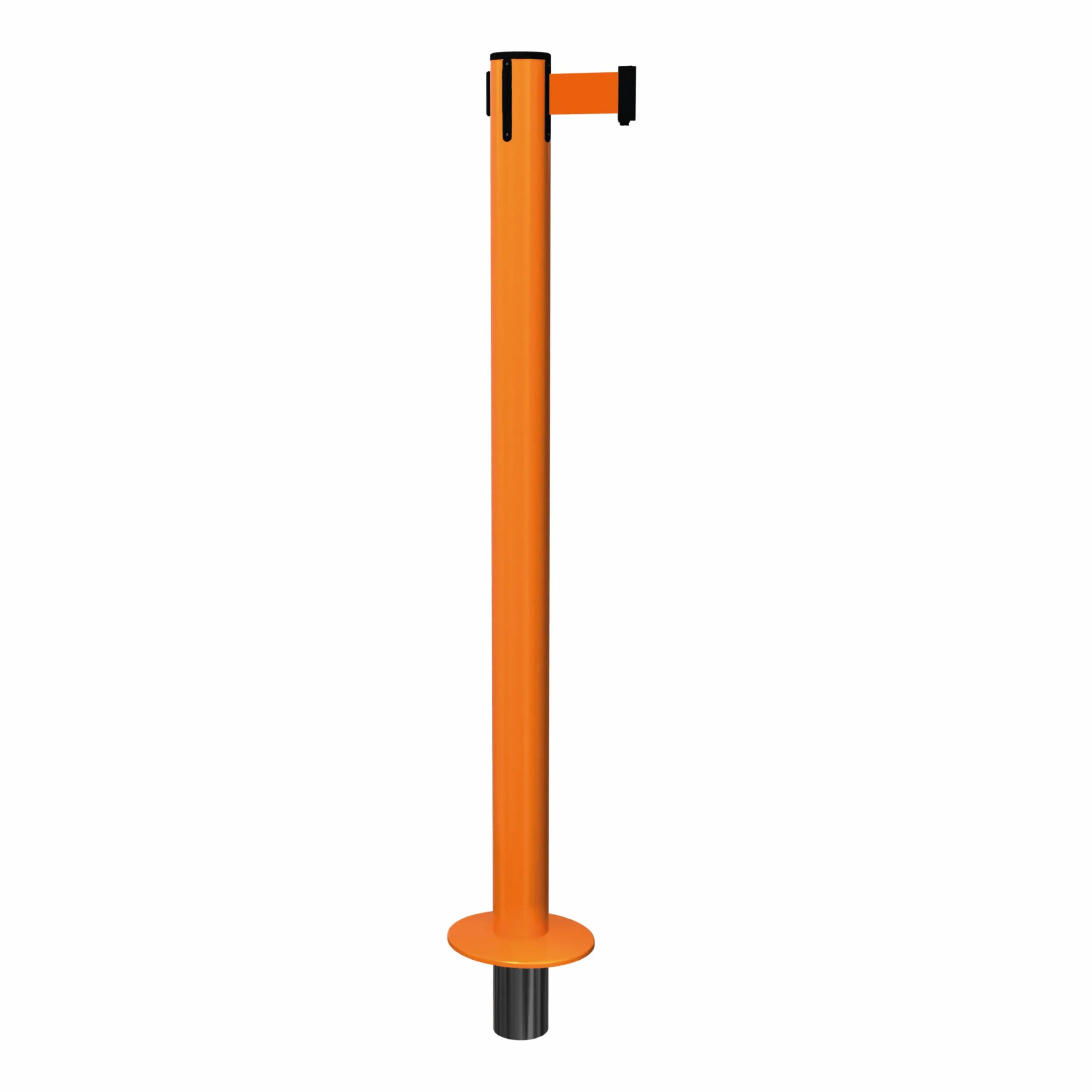 SafteyPro 251 Socket Mount in Orange Socket Mount Orange SafetyPro 251 Retractable Barrier Post with Orange Tape, Retracting Barrier Post, Retractable Stanchion, Metal Retractable Barrier, Commercial Retractable, Safety Belt Barriers