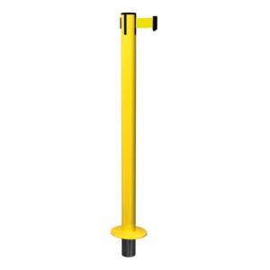 Socket Mount Yellow SafetyPro 251 Retractable Barrier Post with Yellow Tape, Retracting Barrier Post, Retractable Stanchion, Metal Retractable Barrier, Commercial Retractable, Safety Belt Barriers