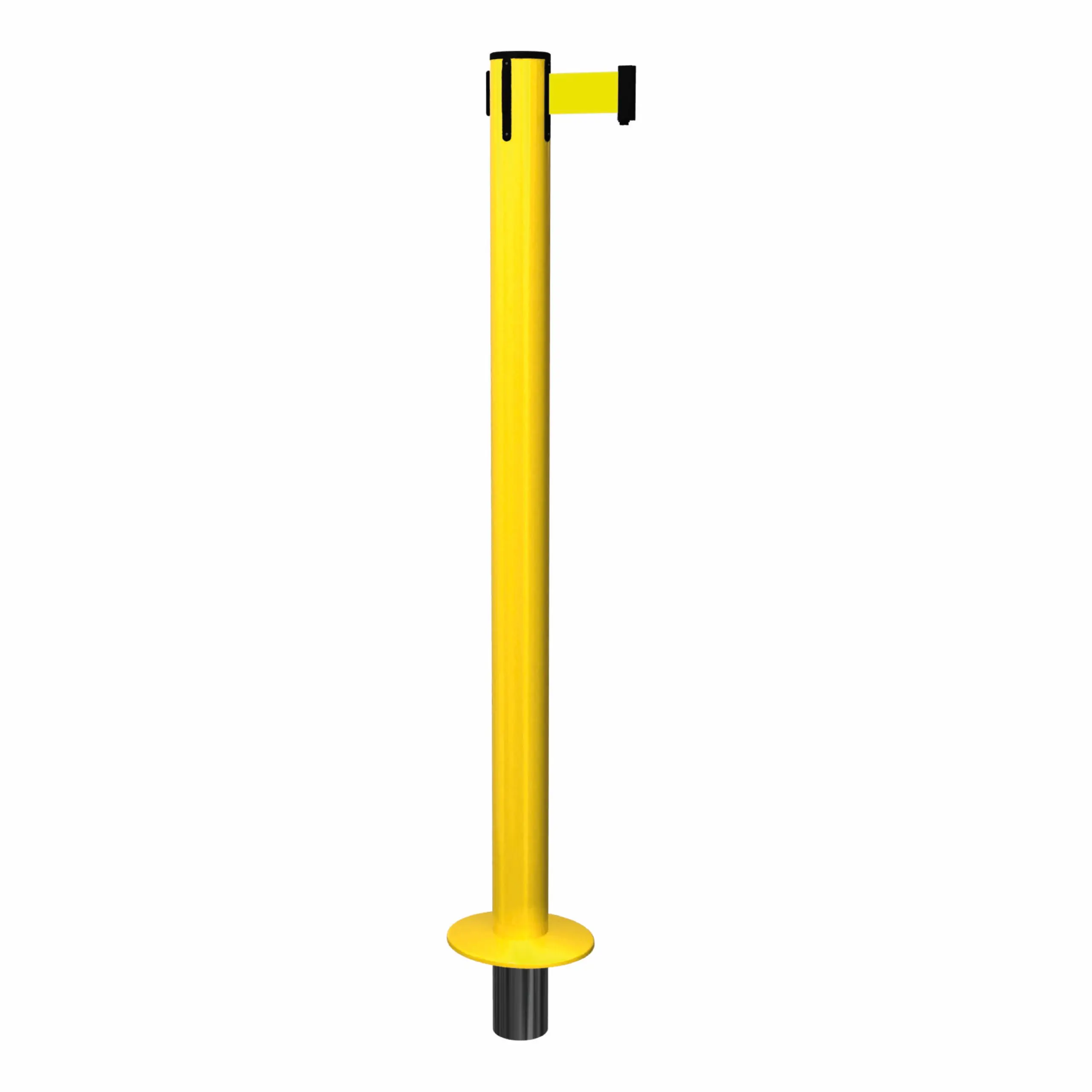 SafteyPro 251 Socket Mount in Yellow Socket Mount Yellow SafetyPro 251 Retractable Barrier Post with Yellow Tape, Retracting Barrier Post, Retractable Stanchion, Metal Retractable Barrier, Commercial Retractable, Safety Belt Barriers