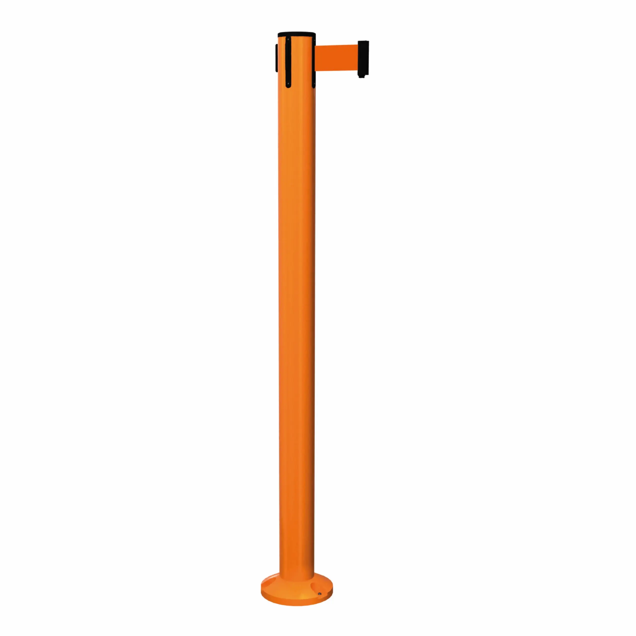 SafteyPro 251 Surface Mount in Orange Surface Mount Orange SafetyPro 251 Retractable Barrier Post with Orange Tape, Retracting Barrier Post, Retractable Stanchion, Metal Retractable Barrier, Commercial Retractable, Safety Belt Barriers