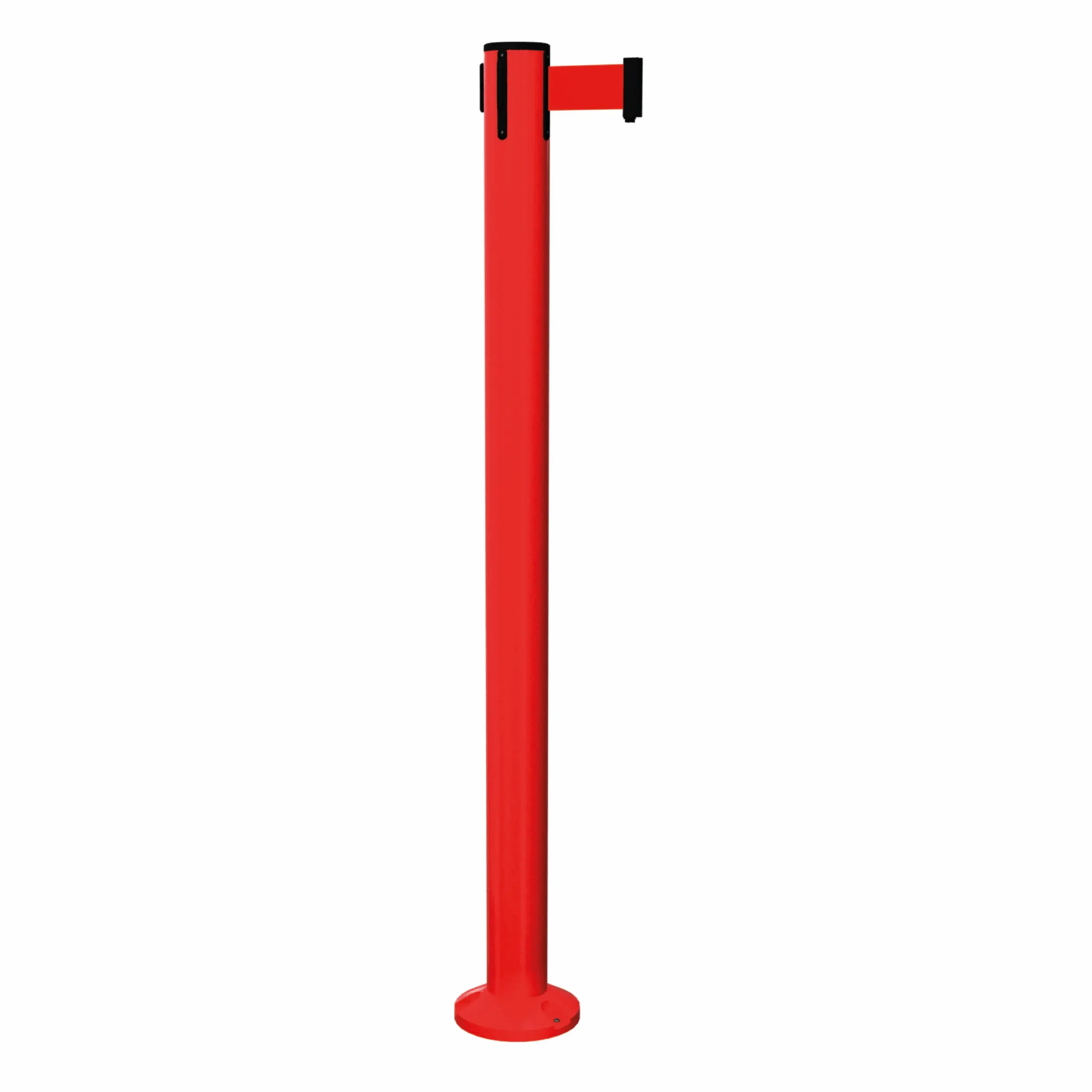 SafteyPro 251 Surface Mount in Red Surface Mount Red SafetyPro 251 Retractable Barrier Post with Red Tape, Retracting Barrier Post, Retractable Stanchion, Metal Retractable Barrier, Commercial Retractable, Safety Belt Barriers