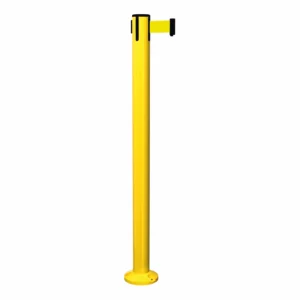 Surface Mount Yellow SafetyPro 251 Retractable Barrier Post with Yellow Tape, Retracting Barrier Post, Retractable Stanchion, Metal Retractable Barrier, Commercial Retractable, Safety Belt Barriers