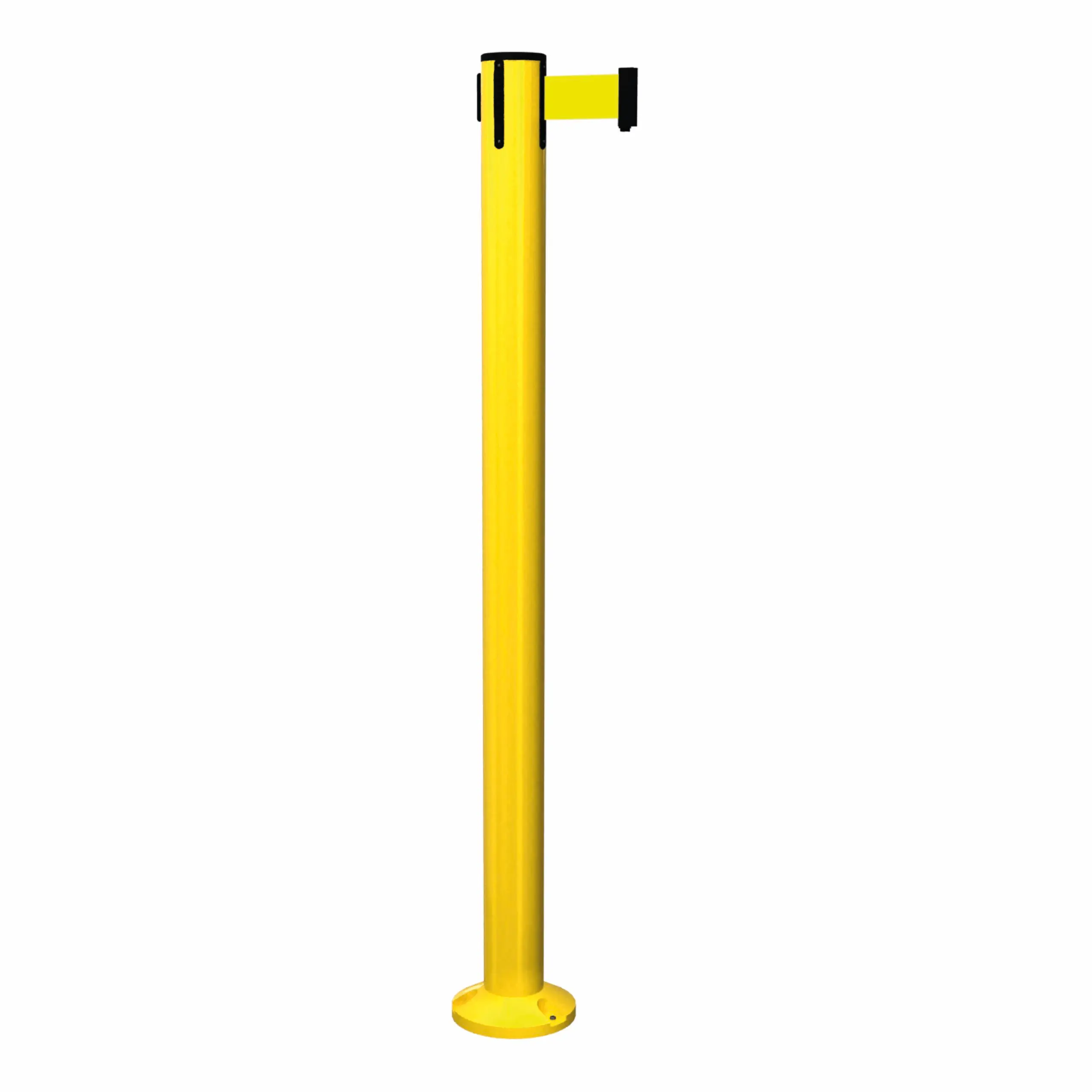 SafteyPro 251 Surface Mount in Yellow Surface Mount Yellow SafetyPro 251 Retractable Barrier Post with Yellow Tape, Retracting Barrier Post, Retractable Stanchion, Metal Retractable Barrier, Commercial Retractable, Safety Belt Barriers
